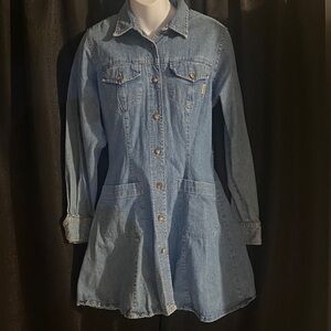 Denim Button-Up Dress with Gold Accents guess